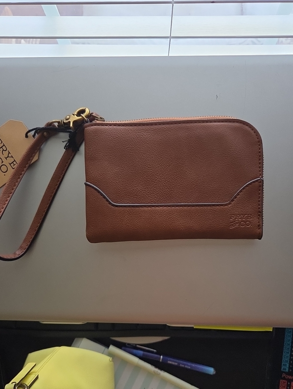 Frye Tan Leather Zip Wristlet Wallet